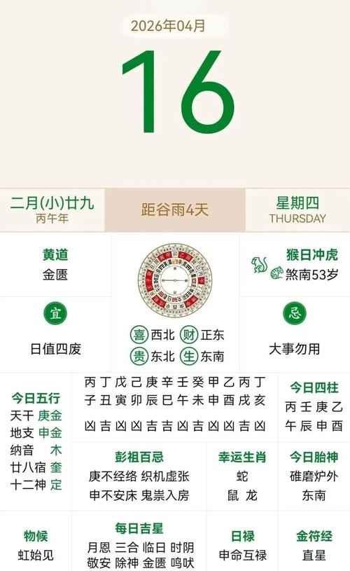 2026年4月16日农历二月二十九纳畜最佳时间是什么时候？